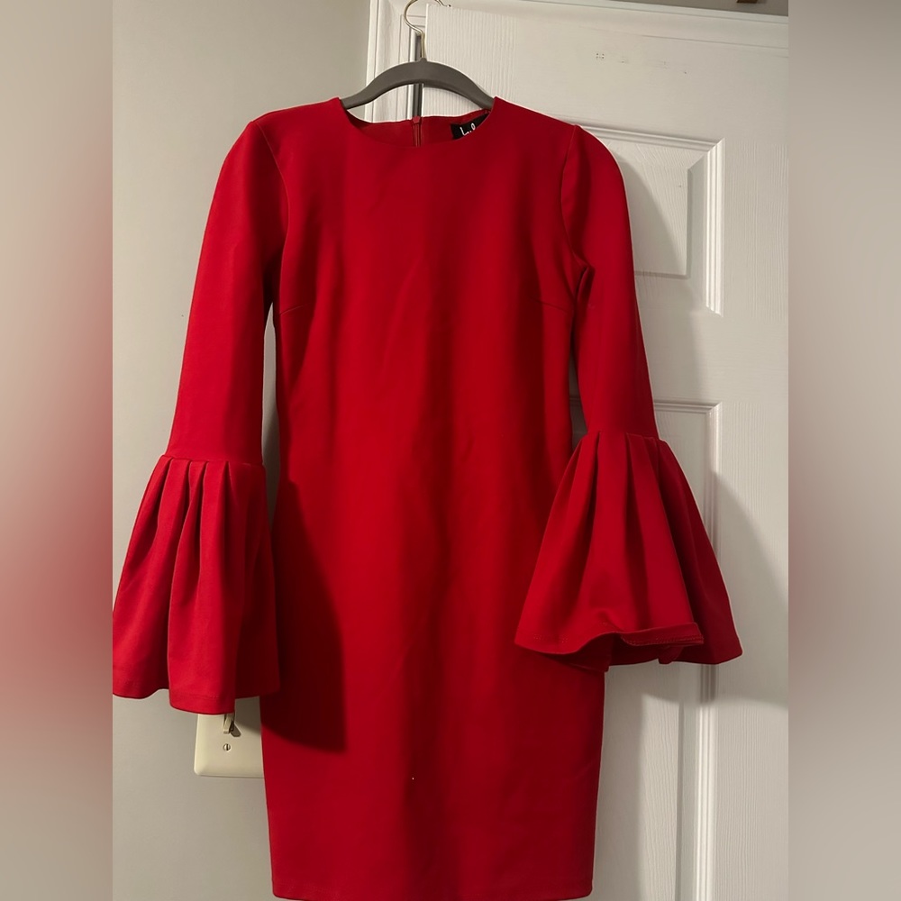 Flared Long Sleeve Red Dress - Lulus - Size 4